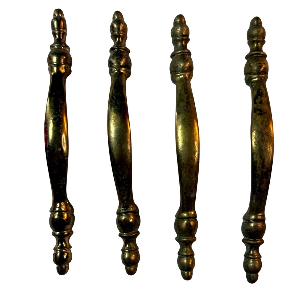 Vintage MCM Solid Brass Cabinet Pulls 3in Set 4 French Provincial Drawer Handles